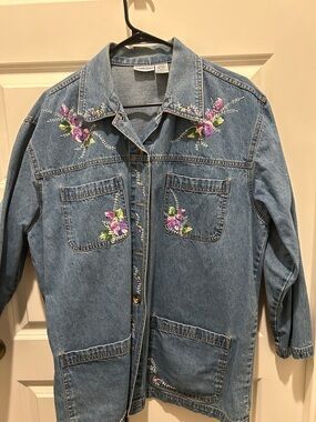 Cabin Creek Blue Denim Jacket with Purple Floral Embroidery